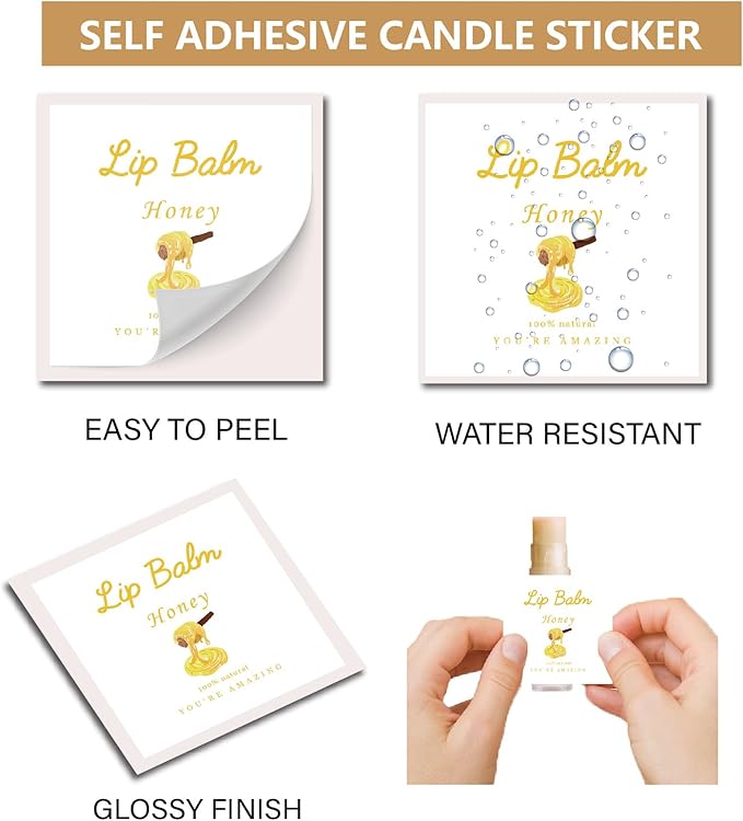 CRASPIRE 80Pcs 8 Styles Labels for Lip Balm Coated Paper Paster Honey Fruit Square Tubes Lip Balm Labels Stickers Natural Homemade Self-adhesive Stickers Logo for Containers Cosmetics Lipsticks-VivaGrace Women