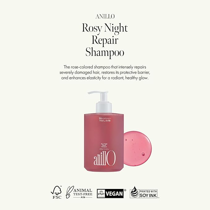 Rosy Night Repair Shampoo – Anti-Dandruff & Damage Repair with Damask Rose Water & Ceramide – Color Safe, Silicone & Sulfate Free (15.22 fl. Oz)-VivaGrace Women
