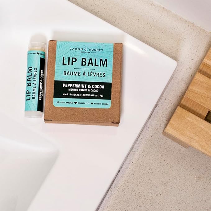 Caron & Doucet - 100% Natural Lip Balm - Premium Beeswax & Olive Oil Moisturizing Lip Balm - Best for Dry Chapped Lips. (Pack of 4, Peppermint & Cocoa)-VivaGrace Women