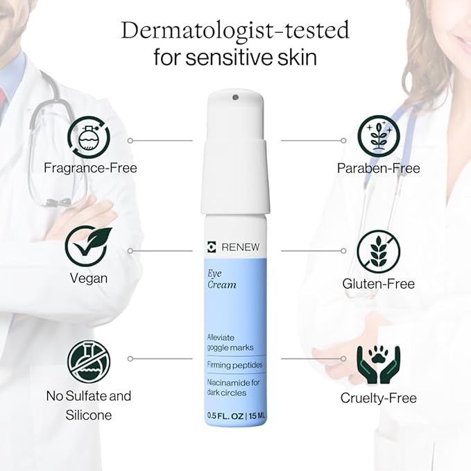 Dermasport Goggle Eye Cream for Swimmers - Moisturizer with Peptide-rich Brightening Complex for Men & Women Fights Anti-Aging Wrinkles, Dark Circles, Puffiness & Under Eye Bags (0.5 fl oz)-VivaGrace Women