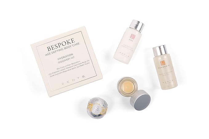 Zents Hydration 4-pc Mini Set, Age defying Best Sellers Hydration Kit with Ore Probiotic Lotion, Mandarin Body Oil, Earth Reparative Balm & Sun Bath Bomb-VivaGrace Women
