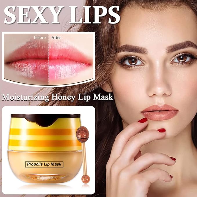 2PCS Bee Balm Lip Balm Honey Pot & Strawberry Sleeping Lip Mask, Propolis Moisturizing Honey Lip Mask Lip Balm, Hydrating & Prevention Dry and Cracked Lip Scrubs Exfoliator, Winter Lip Care Products-VivaGrace Women
