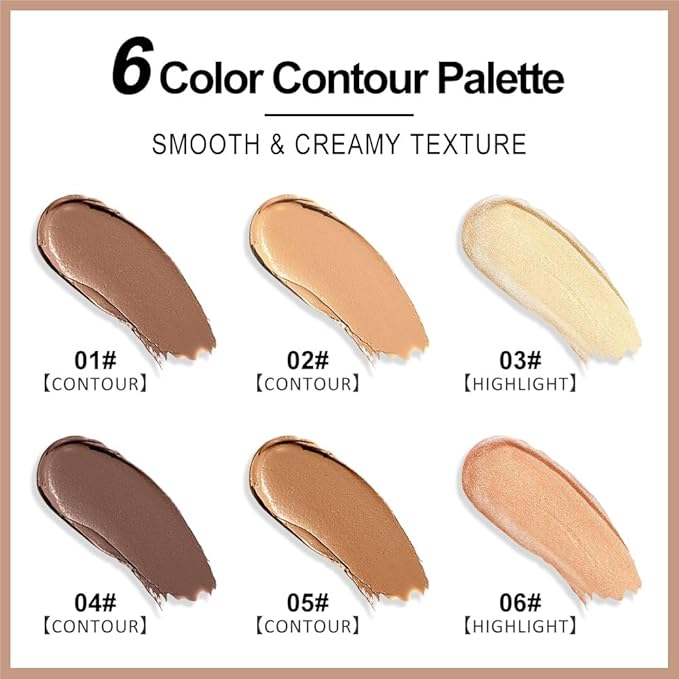 Professional Medium to DeepColor Correcting Cream Contour Concealer Highlight Palette, Dark Brown Gold Champange Full Coverage Makeup Palet for Correct Dark Circles,Scar, etc,Waterproof-6B-VivaGrace Women