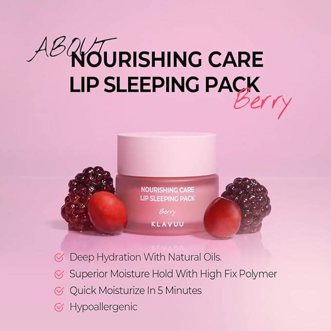 Klavuu Nourishing Care Lip Sleeping Pack (Vanila & Berry) - Overnight Exfoliating & Nourishing Lip Treatment Balm for Dry Lips - Natural Moisturizing Lip Oil - Lip Balm to Repair & Protect Lips-VivaGrace Women