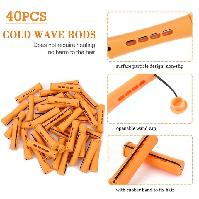 40pcs Cold Wave Perm Rods Set for Women's Long & Short Natural Hair - Plastic Orange Rollers for Curling and DIY Hairdressing-VivaGrace Women