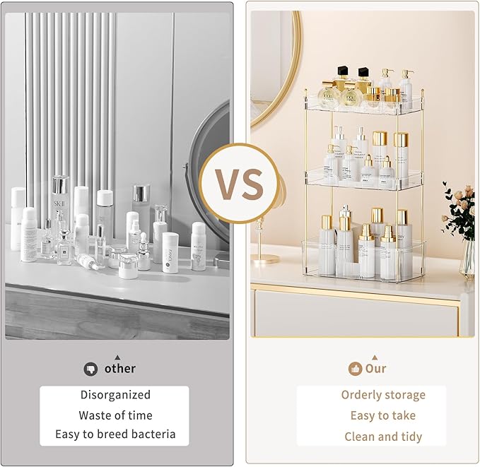 3 Tier Bathroom Countertop Organizer, Makeup Skin Care Organizer, Perfume Tray Vanity Countertop Organizer for Bathroom Countertops-VivaGrace Women