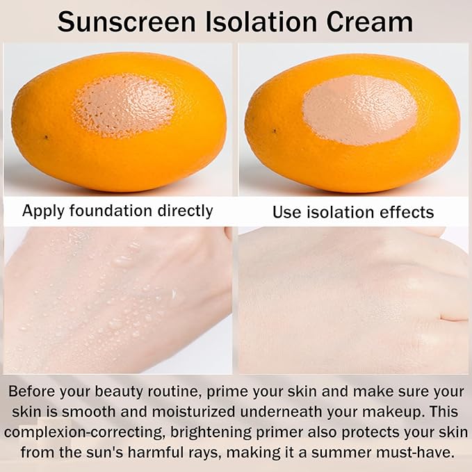 3 In 1Primer for Face Before Makeup,Sunscreen Isolation Cream, SPF 50, One Step Color Corrector Face Primer, Blurs Imperfections Oil Control & Moisturizing Skin Tone Correcting,Radiance Skin-VivaGrace Women