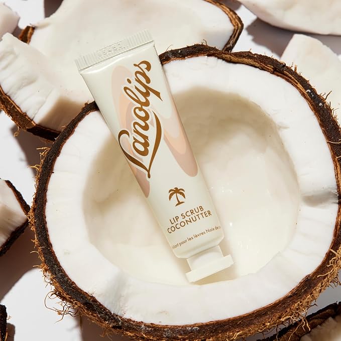 Lanolips Lip Scrub - Natural Lip Exfoliator Made with Lanolin, Vitamin E & Finely Ground Coconut Shells - Gentle Sugar Scrub for Healthy, Soft Lips - Coconutter (.35 oz)-VivaGrace Women