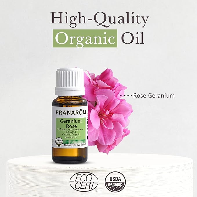 Pranarom USDA Certified Organic Rose Geranium Essential Oil (15ml), 100% Pure Undiluted Therapeutic Grade from Madagascar for Aromatherapy, Diffuser, Skincare, Relaxation, Pure Rose Scent-VivaGrace Women