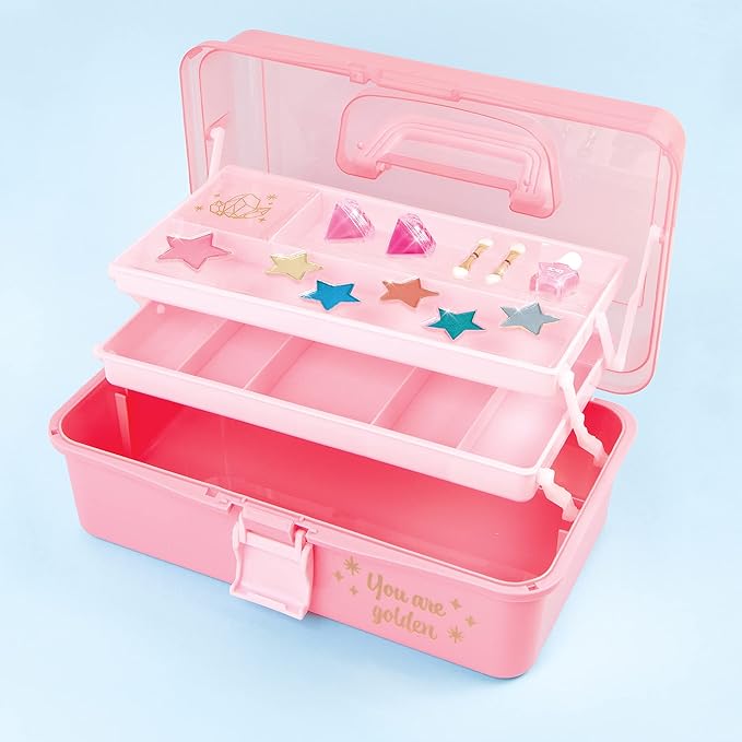 3C4G Pink and Gold Hard Case Makeup Storage Set - Kids Makeup Kit for Girls and Teens - Includes Storage Case, 5 Eyeshadows, 1 Blush, 2 Lip Glosses & 1 Nail Polish - Ages 8+ by Make It Real-VivaGrace Women