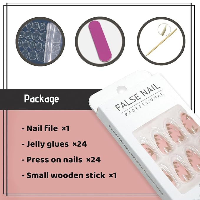 Press on Nails Medium Almond Fake Nails with Leaf Designs Nude Pink Stick on Acrylic Nails Glossy Full Cover False Nails for Women