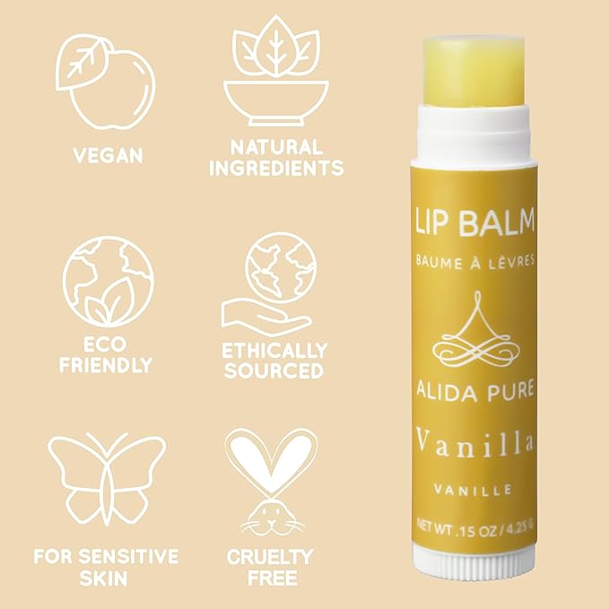 Vanilla Lip Balm Collection, Vegan Lip Balm Set, Beeswax Free, with Avocado Oil, Organic Jojoba Oil, and Vitamin E, Natural Moisturizer for Dry, Chapped Lips, 3 Tube Set-VivaGrace Women