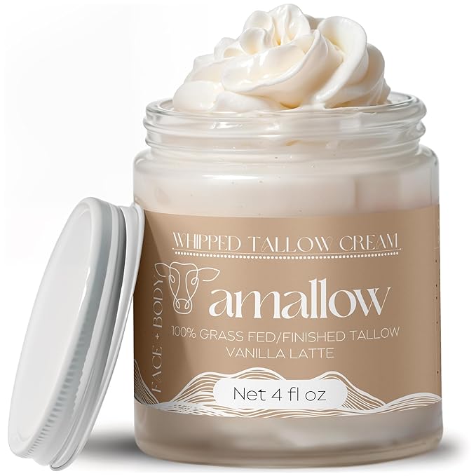 Amallow 100% Grass Fed Beef Tallow for Skin Care - Face + Body - Whipped Moisturizer - Natural Lotion, 4 FL. oz. (Vanilla Latte)-VivaGrace Women