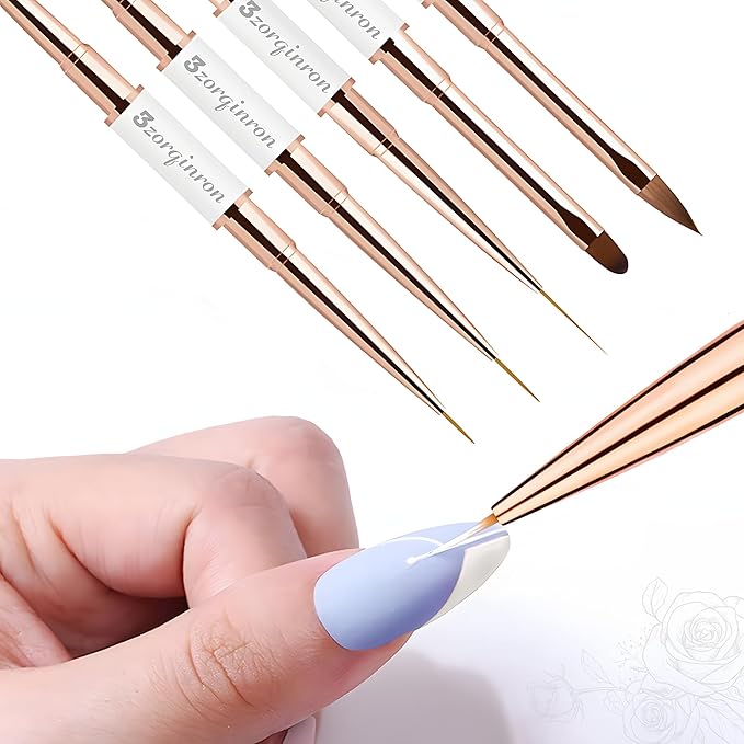 Nail Art Bushes Set, Professional 5Pcs Double-Ended Nail Brush Kit for Details, Long Lines, Ombre & 3D Design-Perfect for DIY Manicures & Salons (White)-VivaGrace Women