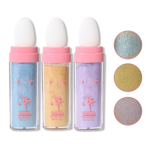 3PCS Polvo De Hadas Highlighter Glitter Stick Body Glitter Shimmer Face Brightening Highlighter Contour Powder Makeup Stick Face Blusher Fairy Glitter Highlighter Makeup - Blue,Yellow,Purple-VivaGrace Women