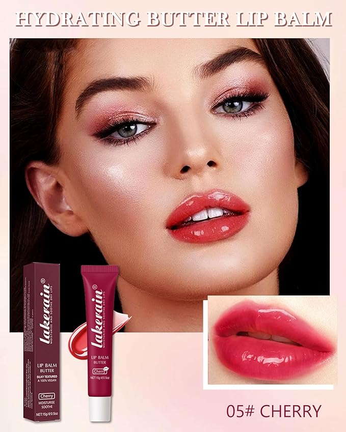 Lip Butter Balm Chrrey, Hydrating Tinted Butter Lip Gloss,Clear Lip Mask Lip Care Moisturizer, Smooth Lip Treatment Balm,Non-Sticky Jelly Glow Reviver Fat Lip Oil, Women’s Day Makeup Gift for Women-05-VivaGrace Women