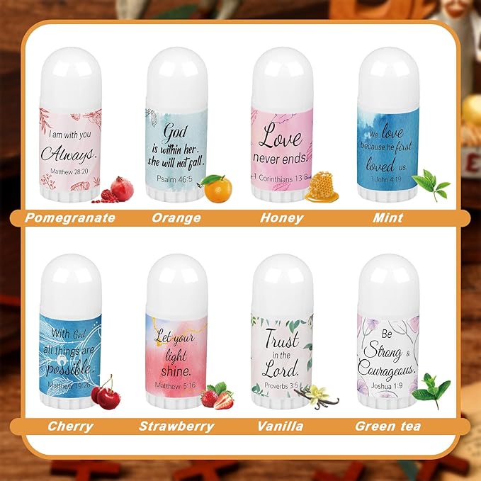 72 Pcs Mini Lip Balm Bulk Gift, 8 Flavors, Christian Themed, Moisturizing for All Skin Types-VivaGrace Women