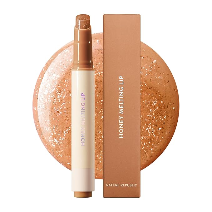 Nature Republic HONEY MELTING LIP GLITTER (14 MAPLE) SOFT LIP STICK Hydrating Gloss, Moisturizing balms, Shine Glimmer Finish, Shimmery-Sheer tint, korean make up-VivaGrace Women