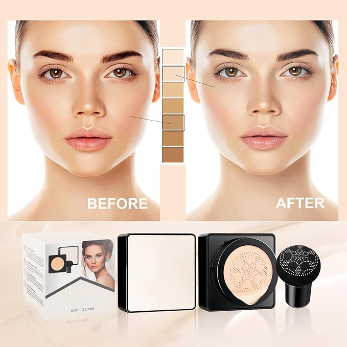Air Cushion CC Cream Mushroom Head, Soothing Full Coverage Concealer CC Cream with Mushroom Makeup Sponge for Flawless Face Makeup (Buff Beige)-VivaGrace Women