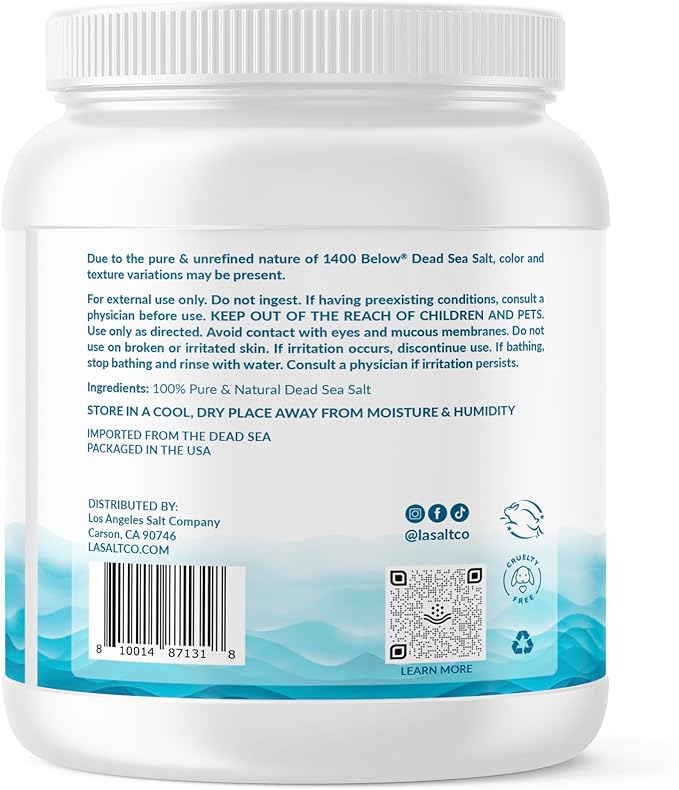 1400 Below 5 Lbs Jar Dead Sea Salt, Fine Grain - Foot and Spa Bath Soak, Exfoliating Body Scrub, 100% Pure and Mineral-Rich, Highest Mineral Content – Natural Muscle Tension Relief-VivaGrace Women