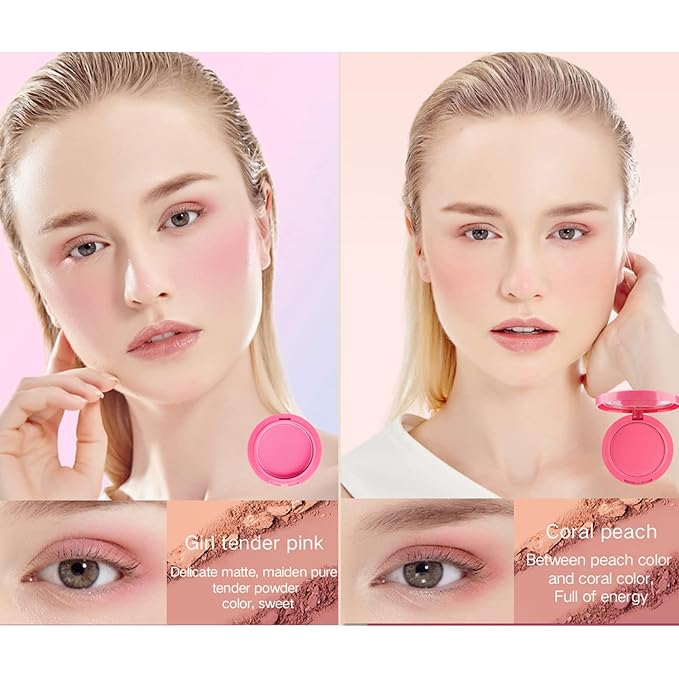 UCANBE 5 Colors Face Blusher Palette Waterproof Matte Long Lasting Lightweight Blush Powder Pink Coral Blushing Pallet with Brush Mirror Women Makeup Gift Set Kit-VivaGrace Women