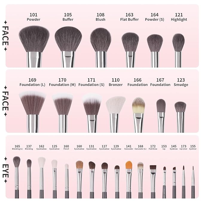 Docolor Professional Makeup Brush Set 29Pcs Makeup Brushes Valentines Day Gifts Premium Goat Synthetic Fiber Foundation Face Powder Blush Concealer Eyeshadows Make Up Brushes with PU Leather Case-VivaGrace Women