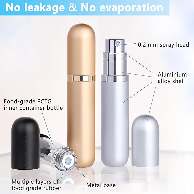 Travel Refillable Perfume Atomizer Bottle 3-Pack 5ml Leakproof Travel Perfume Refillable Bottle (Black & Gold & Silver)-VivaGrace Women