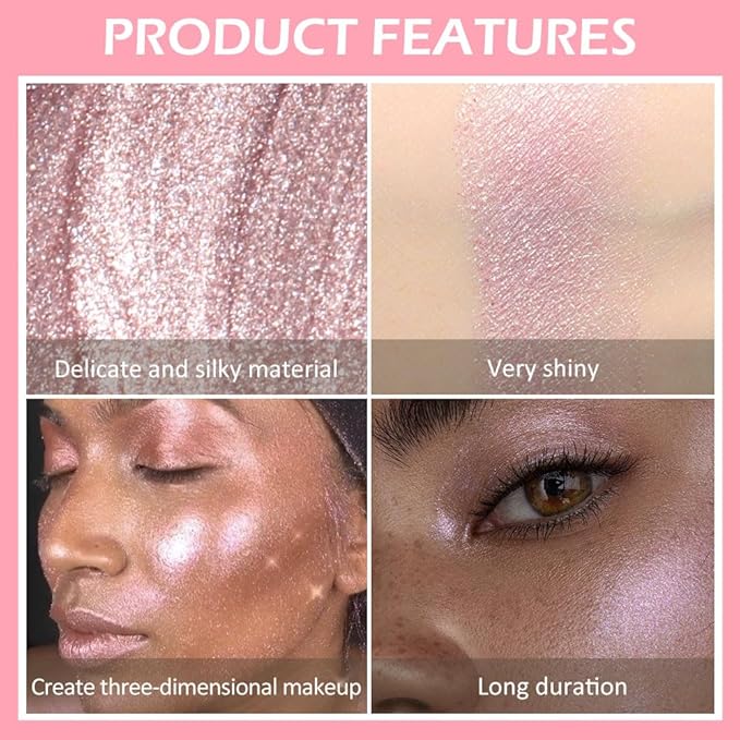 evpct Rose Gold Stardust Liquid Face Highlighter Makeup Waterproof Long Lasting Halographic Pink Glitter Shimmer Body Iridescent Highlighter Makeup Palette Stick-VivaGrace Women