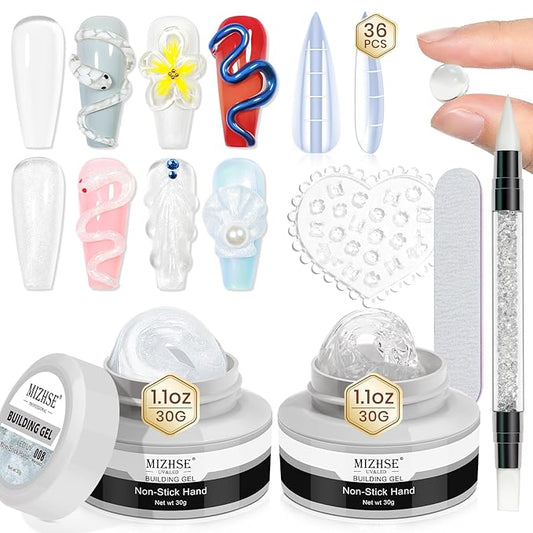 MIZHSE Solid Builder Gel for Nails Kit: 2PCS 30g 3D Pearl White & Clear Hard Gel for Nailswith Nail Forms 3D Silicone Mold Soak off U V LED Builder Gels for Extension Home Manicure-VivaGrace Women