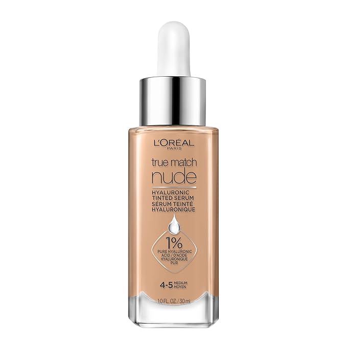 L'Oreal Paris True Match Nude Hyaluronic Tinted Serum Foundation with 1% Hyaluronic acid, Medium 4-5, 1 fl. oz.-VivaGrace Women