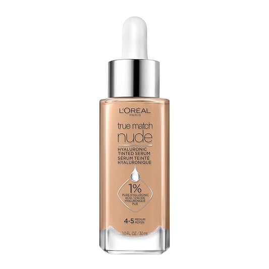 L'Oreal Paris True Match Nude Hyaluronic Tinted Serum Foundation with 1% Hyaluronic acid, Medium 4-5, 1 fl. oz.-VivaGrace Women