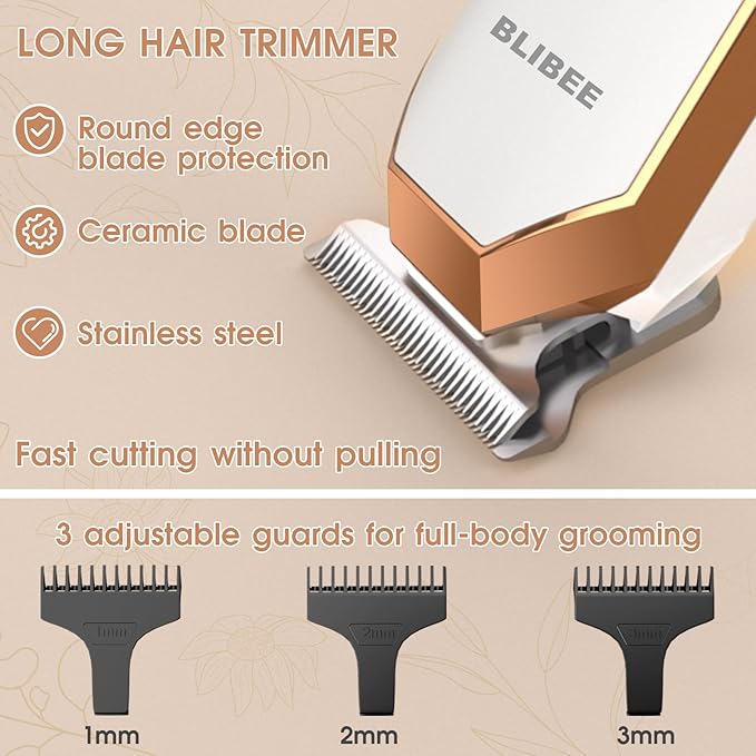 Hair Clippers & Bikini Trimmer for Women - Waterproof Electric Clippers and 4 in 1 Bikini Trimmer Set, Deluxe Wet/Dry Body Shaver for Nose, Eyebrows, Beard, Pubic Hair, Blue-VivaGrace Women