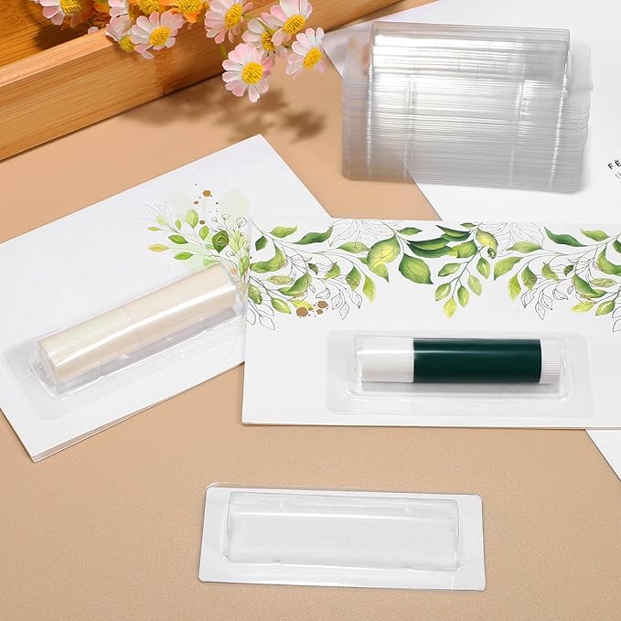 VILLCASE Lip Balm Pouches, 40pcs Plastic Lipstick Money Holder Clear Dome Lip Chap-Stick Money Cash Pounches, Lip Balm Cover for Gift Card DIY Crafts, Not Include Tape-VivaGrace Women