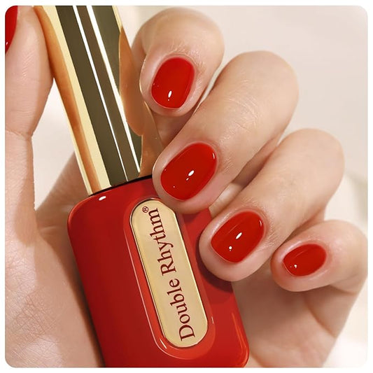 Double Rhythm 0.50 OZ Gel Polish Hema Free Same Color Same Bottle Golden Round Translucent Neutral Natural Milky 15 ML Jelly UV Polish Art DIY at Home (Deep Red-C1454)