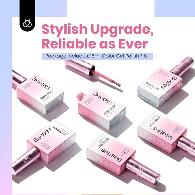 Beetles Jelly Gel Nail Polish, 6 Colors 15ML Milky White Sheer Pink Nude Brown Translucent Sheer Nail Polish Soak Off UV Colorful Bottle Gel Nail Art Home Salon DIY Gift for Women-VivaGrace Women