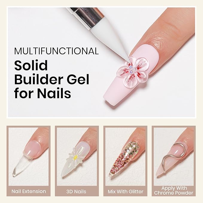 MIZHSE 100g Solid Builder Gel for Nails, Large Capacity Clear Hard Gel 3D Sculpting for Nail Art U V LED Builder Kit with 3D Silicone Pen, for Salon Home DIY-VivaGrace Women