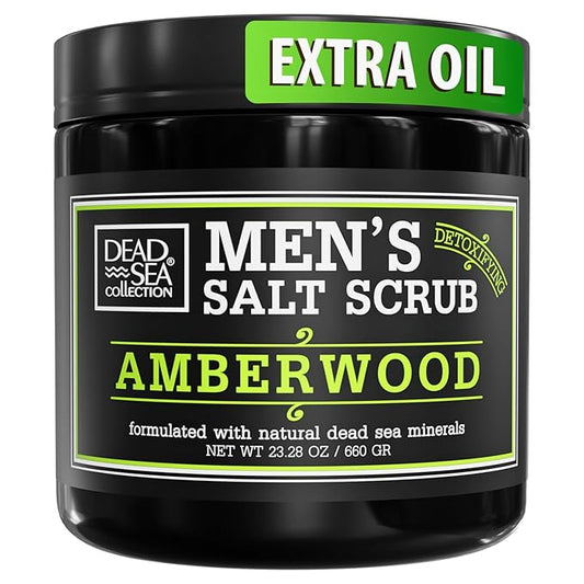 Salt Body Scrub Amberwood For Men – Moisturizes, Exfoliates & Nourishes Skin – Cleanses & Detoxifies with Dead Sea Minerals - Dead Sea Collection – 23.28 OZ-VivaGrace Women