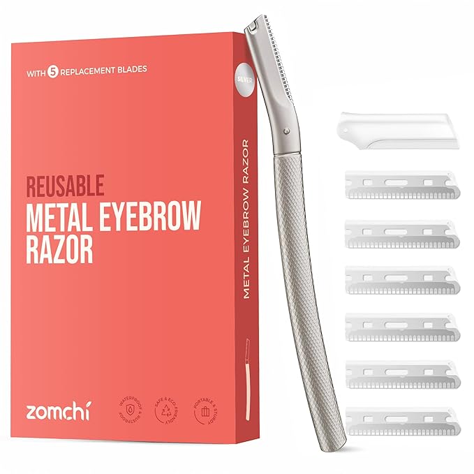 ZOMCHI Eyebrow Razor, Face Razors for Women&Men, Eyebrow Trimmer Shaper with Precision Cover,Facial Shaver with 6 Blades (Silver)-VivaGrace Women