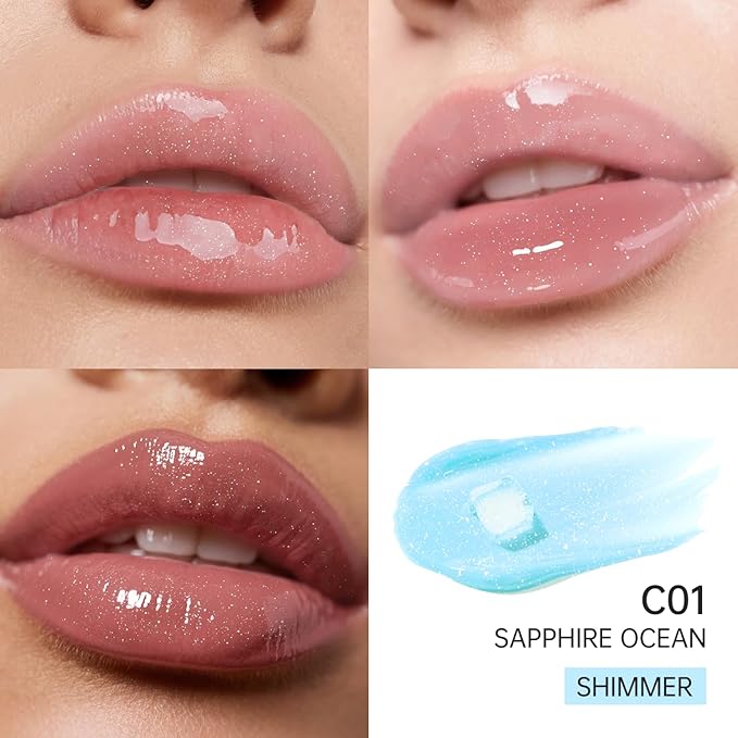 CATKIN Lip Plumper Gloss, Tinted Lip Serum with Hyaluronic Acid & Jojoba Oil, Non-sticky Volumizing Hydrating Formula for a High Shine Maximum 3D Look, Plump & Soft Lips 0.12 Fl Oz -C01 Sapphire Ocean-VivaGrace Women