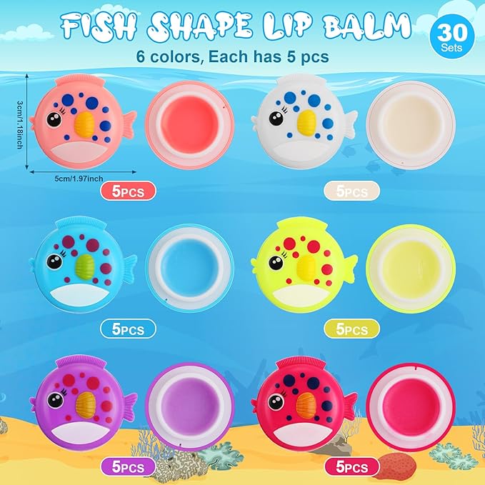 30 Pcs Fish Shape Lip Balm Under the Sea Party Favors Kids Fruit Flavored Lip Balm Ocean Party Favors Classroom Gift Exchange for Children Girls Women Men Students-VivaGrace Women