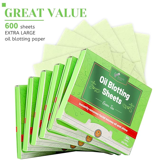 Oil Blotting Sheets for Face - Green Tea,26% Larger,6pk/600 Natural Blotting Paper for Oily Skin,Makeup Friendly Oil Absorbing Sheets,Easy To Grab One-VivaGrace Women