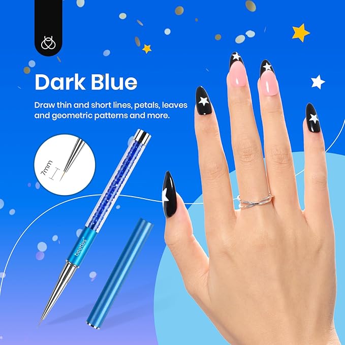 Beetles Gel Polish Nail Art Liner Brushes 5Pcs Painting Art Design Pen Set Diamond Application Rhinestone Handle Dotting Drawing Sizes 5 7 9 11 20mm Nail Design Gift for Women-VivaGrace Women