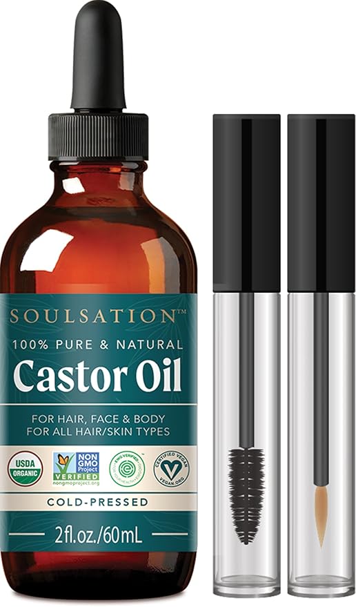 Organic Castor Oil for Eyelashes, Hair & Skin (2oz with Eyelash Kit) | 100% Pure, Natural Cold Pressed-VivaGrace Women