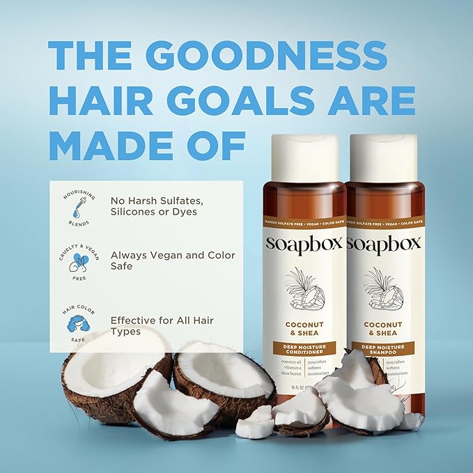 Soapbox Shampoo and Conditioner Set with Coconut Oil, Jojoba Oil, Aloe and Shea Butter to Moisturize and Nourish for All Hair Types, 16 Ounces Each (Pack of 2)-VivaGrace Women