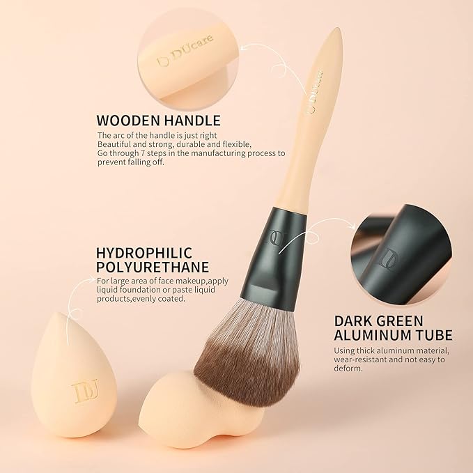 DUcare Makeup Brushes 14Pcs with 3Pcs Makeup Spong & Cosmetic Bag - Lime Mojito Series Makeup Brush Set for Foundation Blending Face Powder Blush Concealers Eye Shadows-VivaGrace Women