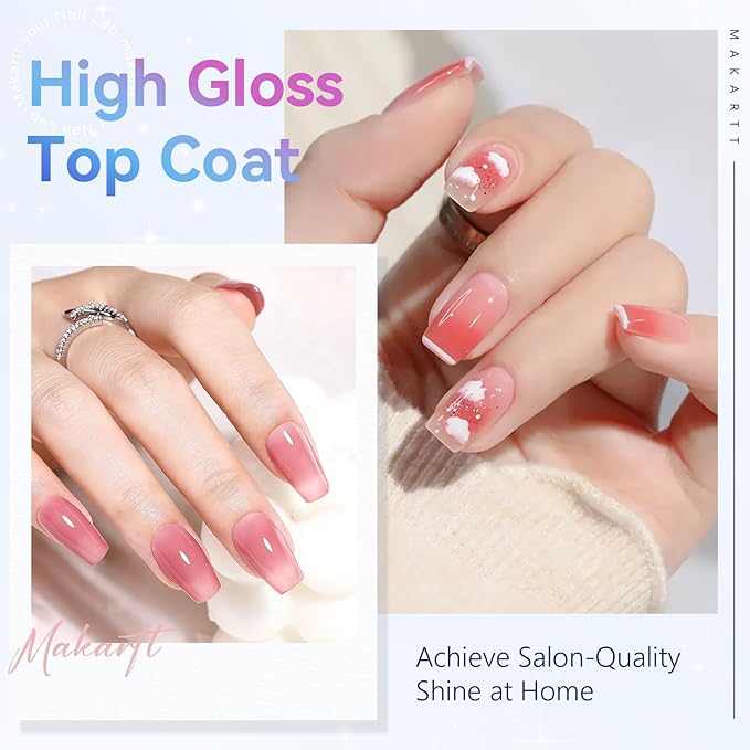 Makartt Gel Top Coat - 2 PCS No Wipe Top Coat Gel Nail Polish High Glossy Shine Finish Long Lasting, 10ML Clear Soak Off UV Nail Lamp, Salon Quality Art Design for Home Use Beauty Gift-VivaGrace Women