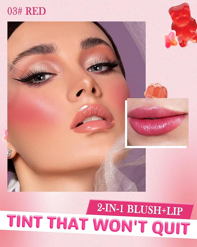 Makeup Jelly Tint, Cooling Water Jelly Tint Red Blush Stick, Sheer Lip & Cheek Tint Stain, Long Lasting Waterproof Jelly Blush Lip Gloss, Vivid Color, Non-Sticky, Buildable Tinted Jelly Lip Stains-03-VivaGrace Women