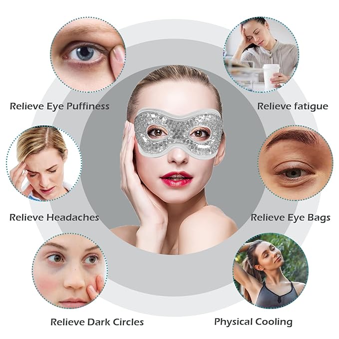 Permotary 2PCS Gel Eye Mask Reusable Hot Cold Compress Pack Eye Therapy,Therapeutic Gel Eye Spa Pad for Puffiness/Dark Circles/Eye Bags/Dry Eyes/Headaches/Migraines/Stress Relief-Gray&Black-VivaGrace Women