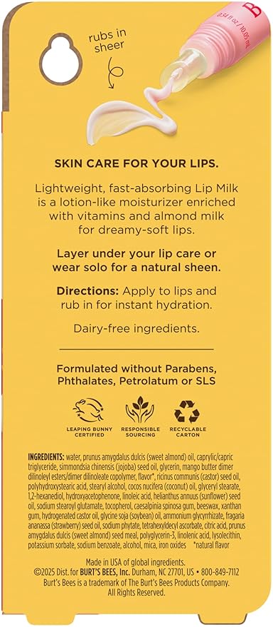 Burt’s Bees Lip Milk, Daily Lip Moisturizer, Sweet Strawberry, Vitamin Enriched Moisturizing Lip Balm with Almond Milk and Jojoba Oil, Hydrating for Softer Lips, 1 Tube, 0.34 Fl Oz-VivaGrace Women