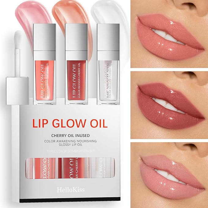Lip Glow Oil Long Lasting Plumping Transparent Lip Balm Moisturizing Lip Oil Repairing Lip Lines and Prevents Dry Cracked for Lip Care and Dry Lips (Set-B)-VivaGrace Women